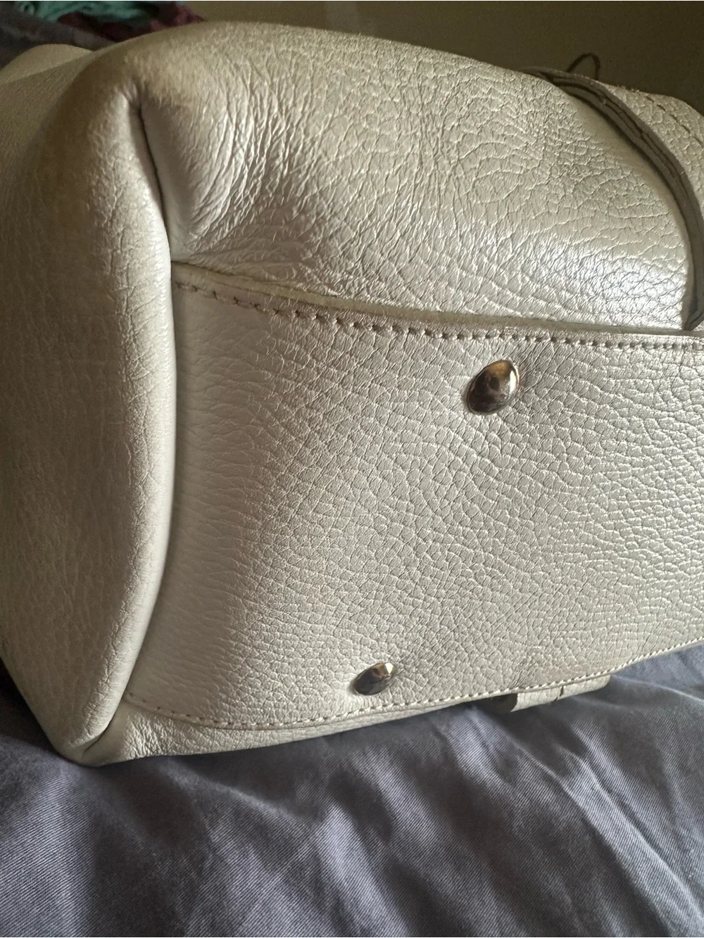 Salvatore Ferragamo Cream Pebbled Leather Top-Handle Tote - Picture 3 of 13